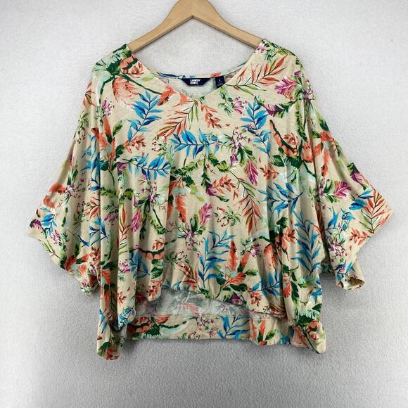 Lands' End Tops - LANDS END Top Womens L 14-16 Floral Beach Blouse 3/4 Sleeve Linen Blend Cream